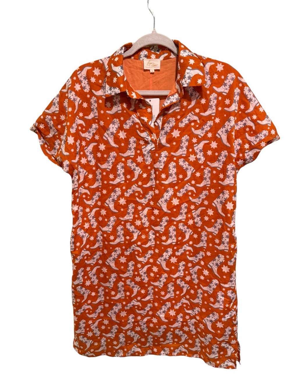 NWT Layerz Clothing Bright Orange Printed Short-Sleeve Polo Mini Dress - Size S